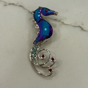 Swarovski Swan Stamp Celaya Blue Purple Crystal Seahorse Pin Brooch